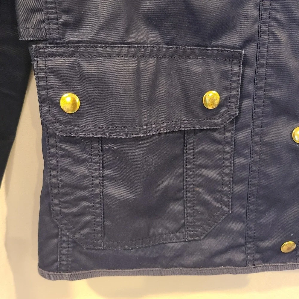 J.Crew Womens Utility Field Wax Jacket Navy Blue Gold Button XS Lightweight - Picture 6 of 9